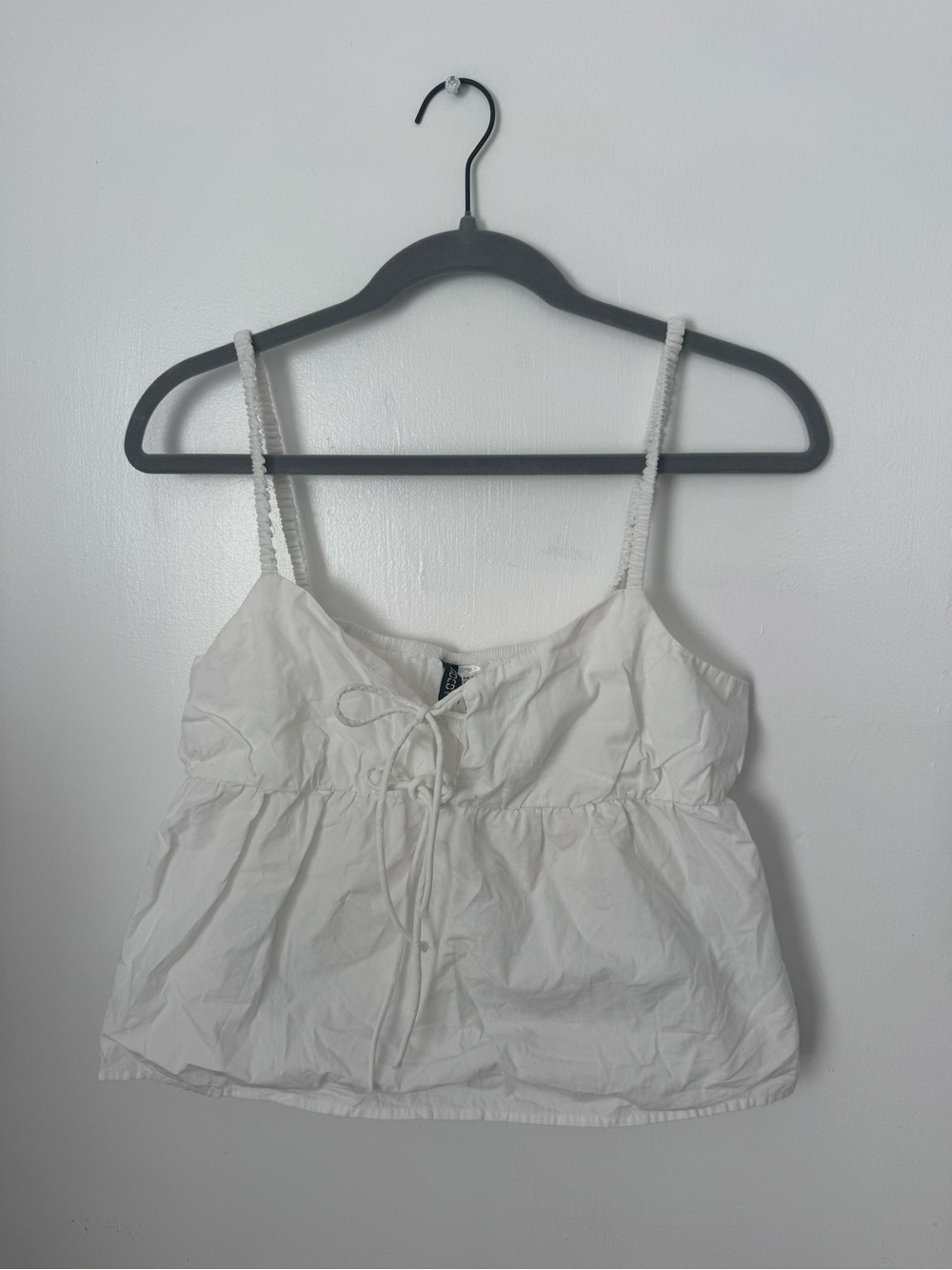 H&M White Lace-Trim Tank with Front Tie